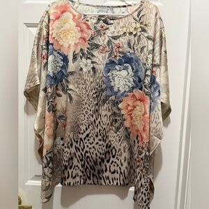 Chico's Beige and Blue Poncho Blouse